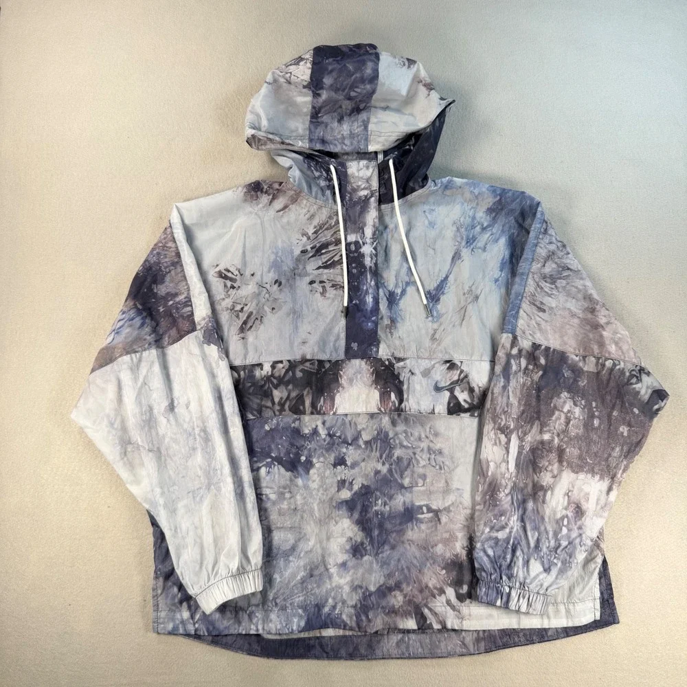 Nike Sportswear Tie Dye Hooded Anorak Windbreaker Blue Grey Mens